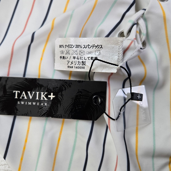 Tavik White Colorful Striped Retro Lace Up Monahan One Piece Swimsuit Size Small - Picture 5 of 8